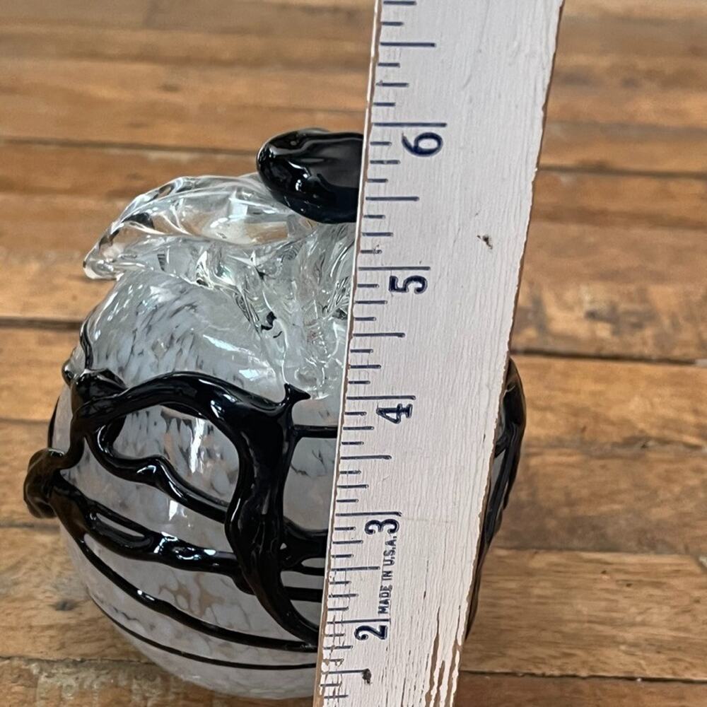 Hand-Blown Art Glass Clear Abstract Sculpture Black Drip Glass 5.5" - Picture 4 of 8
